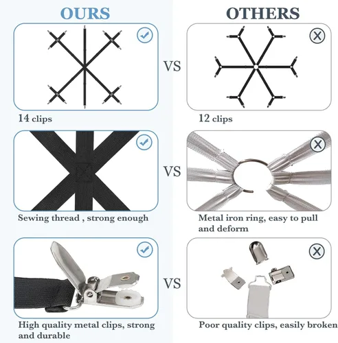 Miniatura 4 de Mkono Correas de cama ajustables para sábanas que mantienen las sábanas firmes y apretadas en 6 direcciones cruzadas con 14 clips, tirantes