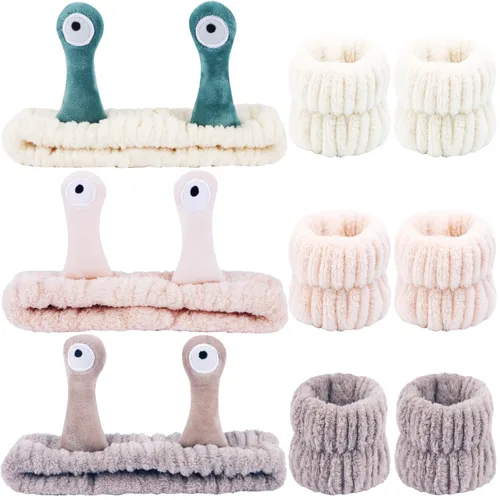 Atoden Snail Spa Set – Pulsera y diadema para lavado facial, bonito diseño de animales para mujeres y niñas, beige, caqui, marrón