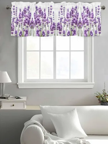 Miniatura 2 de Cortina de cenefas de lavanda púrpura pastoral para cocina, cafetería, cenefa floral de primavera de 42 x 12 pulgadas, bolsillo para barra, cortinas