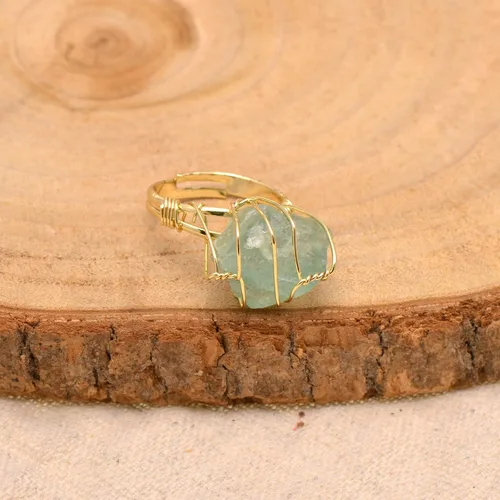 Miniatura 3 de Anillo envuelto en alambre de piedra áspera de cristal natural, tono de oro amarillo