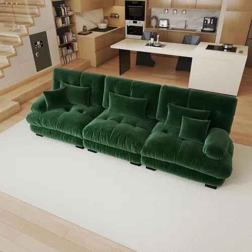 Miniatura 63 de Sofá modular de gran tamaño de 94 pulgadas, sofás seccionales grandes de color beige y blanco para sala de estar, juego de sofá de terciopelo, sofás