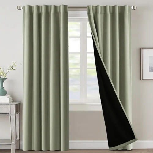 Miniatura 116 de H.VERSAILTEX Cortinas 100% opacas para dormitorio con forro negro, cortinas de oscurecimiento de habitación completa, con aislamiento térmico
