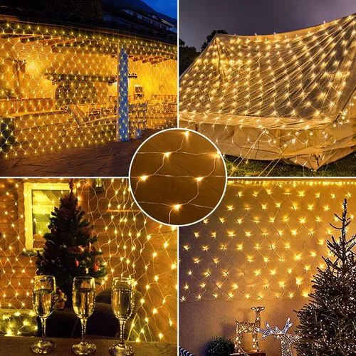 Miniatura 3 de kemooie 198 luces LED de red de Navidad, 9.8 pies x 6.6 pies, luces de malla enchufables, conectables, 8 modos de parpadeo, luces de cadena
