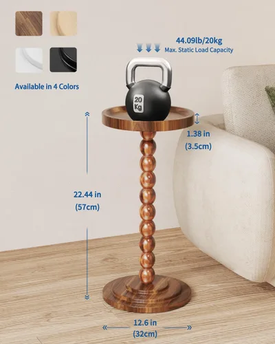 Miniatura 3 de Mesa auxiliar redonda de madera y mesa para bebidas, diseño moderno resistente y funcional de mediados de siglo con base de madera maciza para sala