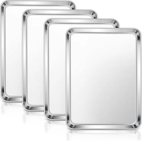 Miniatura 22 de E-far Mini bandeja para horno tostador, bandeja para hornear galletas de acero inoxidable de 9.4 x 7.3 pulgadas, bandeja pequeña de metal no tóxico