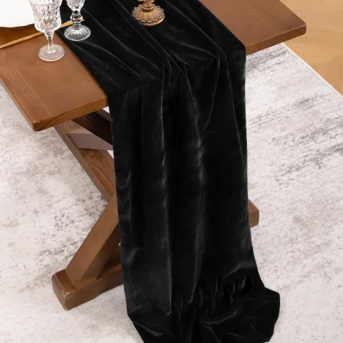 Miniatura 3 de Socomi Camino de mesa de terciopelo negro para el día de San Valentín, decoración de 20 x 120 pulgadas, tela de 10 pies, camino de boda de Acción