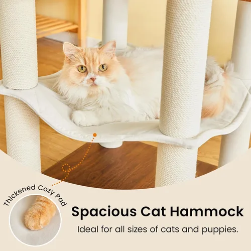 Miniatura 6 de Árbol moderno para gatos de 64 pulgadas, torre para gatos de interior con varios niveles, con 7 postes rascadores completamente envueltos, 2 Marrón