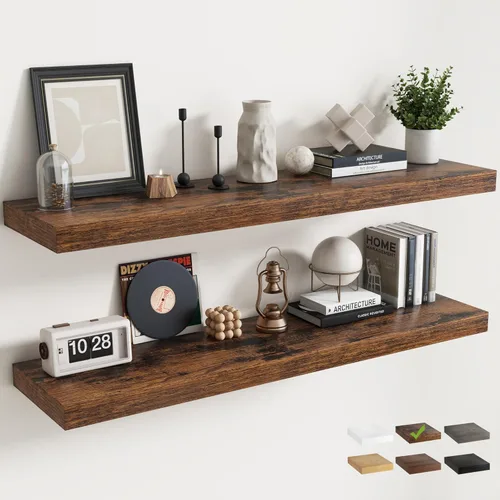 Miniatura 15 de Estantes flotantes para pared con soportes invisibles, estantes de madera de ingeniería montados en la pared con grano de madera para sala de estar