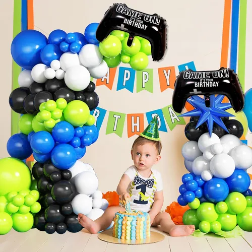 Miniatura 7 de Jobkoo Kit de Guirnalda de Arco de Globos de Videojuegos con Globos de Papel Metálico de Controlador de Juego Globos de Látex Azules Verdes Negros