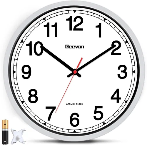 Miniatura 14 de Geevon Reloj de pared atómico de 16 pulgadas, reloj analógico autoajustable con sincronización automática de tiempo, funciona
