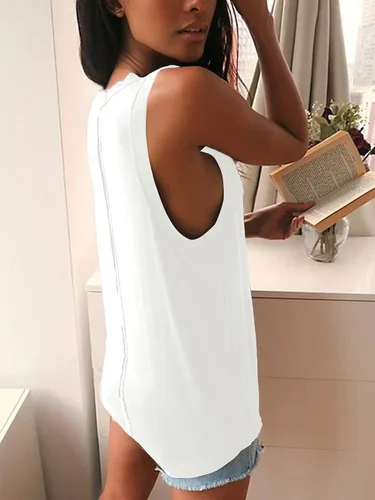 Miniatura 5 de LYANER Camiseta de verano para mujer, cuello en V, básica, sin mangas, espalda cruzada, informal, holgada