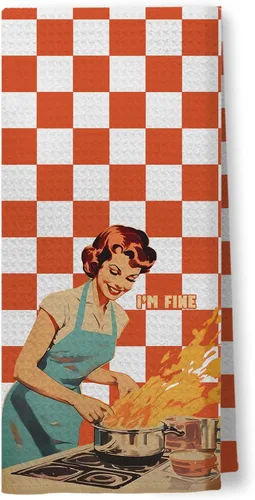 Miniatura 16 de Toallas de Cocina Divertidas "I'm Fine", Toallas Decorativas de Cocina y Té Estilo Ama de Casa Retro de los 50s, Toallas de Mano de Humor Sarcástico