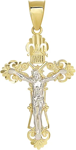 Colgante de cruz católica romana de oro de 14 quilates con colgante de crucifijo Jesús INRI, Diamante