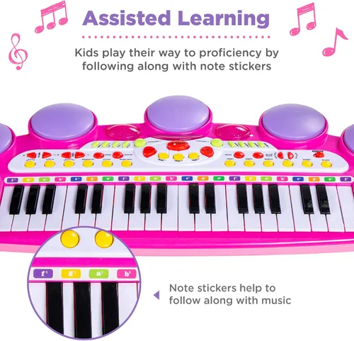 Miniatura 4 de Mejor elección productos para niños, teclado electrónico musical, 37 teclas y micrófono, Rosado