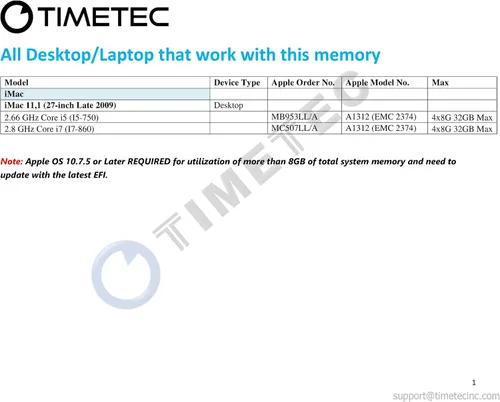 Miniatura 4 de Timetec Kit de 32 GB (4 x 8 GB) compatible con Apple DDR3 1067 MHz/1066 MHz PC3-8500 CL7 de doble rango para iMac (finales de 2009 de 27 pulgadas)