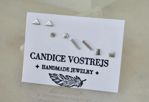 Miniatura 5 de Juego de pequeños aretes de tuerca con forma geométrica, pequeños aretes de plata esterlina, segundo piercing, tercer piercing, caramelo de oreja