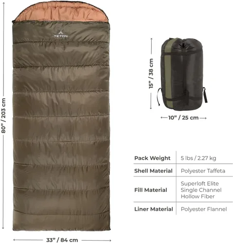 Miniatura 2 de Bolsas de dormir TETON Celsius Regular, 25F, 20F, 0F grados, bolsa para todo clima para adultos y niños, camping fácil y cálido, bolsa de viaje
