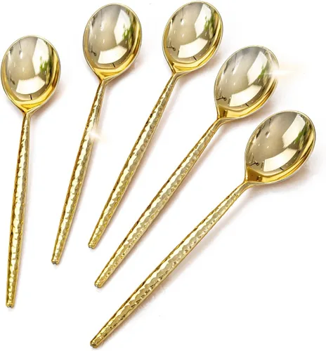 Miniatura 11 de U-QE 180 cucharas de plástico doradas, cucharas desechables de plástico resistente, cucharas de plástico pesadas, cubiertos de plástico dorado