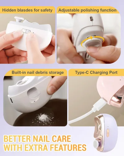 Miniatura 4 de Cortaúñas eléctrico, 2026 nuevo 3 en 1 automático con pulido, recortador de uñas automático con luz LED, 2 velocidades, recargable por USB