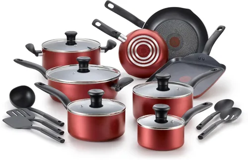 Miniatura 9 de T-fal Essence, juego de ollas y sartenes antiadherentes, 20 piezas, color rojo