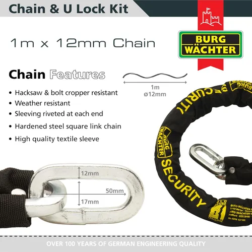 Miniatura 2 de Burg-Wachter - Cadena de seguridad para bicicleta (0.472 in, 0.472 in), color negro, 3.3 ft