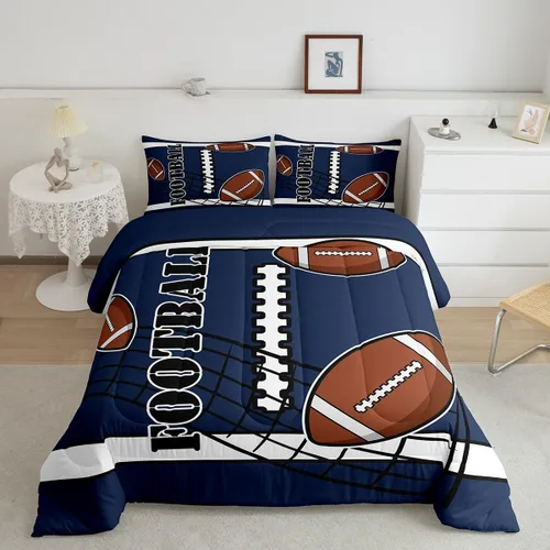Miniatura 7 de jejeloiu Juego de edredón de béisbol para niños, tamaño individual, juego de ropa de cama de béisbol azul para niños, juego de ropa de cama