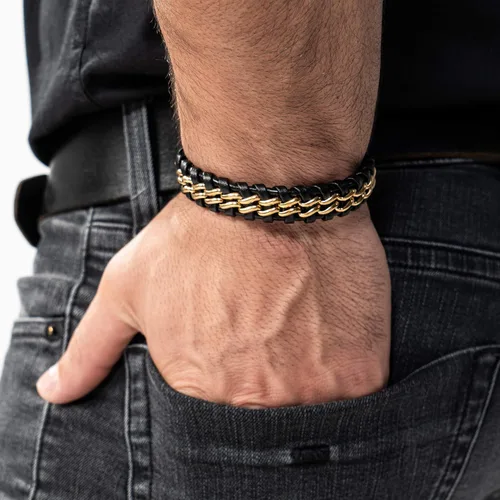 Miniatura 4 de SERASAR Premium Genuine Leather Bracelet Steel for Men in Black Magnetic Stainless Steel Clasp in Black, Silver and Gold Exclusive Jewelry Box