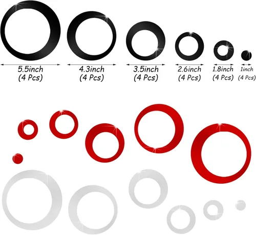 Miniatura 3 de Outus 72 Piezas Pegatinas de Pared Decorativas Espejo Circular Acrílico Removible Rojo y Negro Decoración de Pared Puntos Redondos a Granel DIY Rojo
