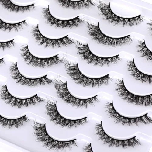 Miniatura 3 de Newcally - Pestañas postizas de ojo de gato con aspecto natural, pestañas cortas y tupidas en 3D, paquete de 14 pares de pestañas falsas de visón