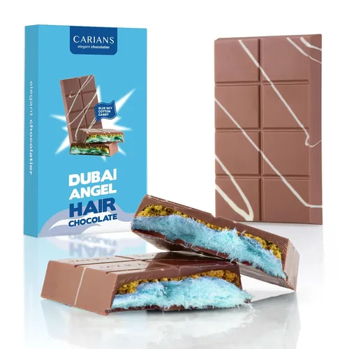 Carians Viral - Barra de chocolate con pelo de ángel italiano congelado, sabor a pistacho, kataifi y caramelo, ideal para regalo, aniversario, 3.88