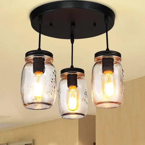 Miniatura 8 de Lámpara colgante ajustable para isla de cocina, 1 luz colgante de cristal Mason Jar (2 unidades)