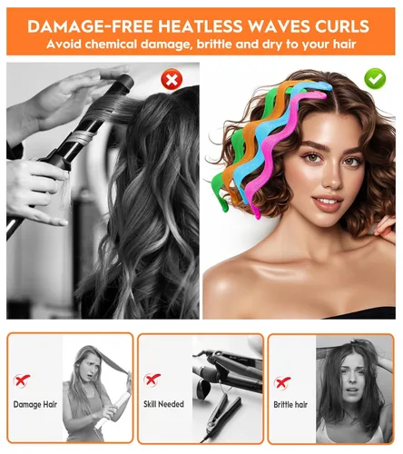 Miniatura 2 de 42 rizadores de pelo con ondas sin calor para cabello corto, rizadores de cabello sin daños por calor para ondas y rizos naturales de larga 9.9