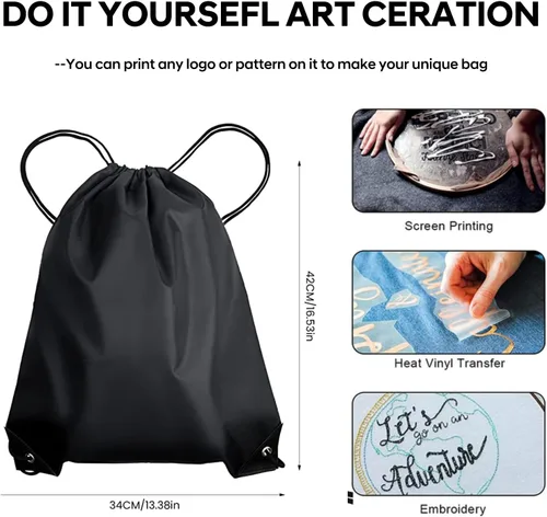 Miniatura 3 de CHEPULA Bolsas con cordón a granel, mochila con cordón grande, saco trasero con cordón, Negro-20 unidades., Mochila con cordón de nylon Draw String