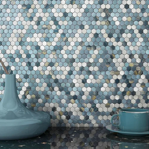 Miniatura 8 de BeNice Azulejos de mosaico de cocina para despegar y pegar, calcomanías de metal pequeñas hexagonales (10 unidades, champán dorado)