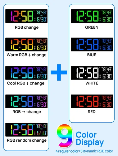 Miniatura 5 de Reloj de Pared Digital Grande de 18.5" con Control Remoto, Relojes Digitales con Pantalla LED Grande con Luz Nocturna, Alarma, Cuenta Regresiva