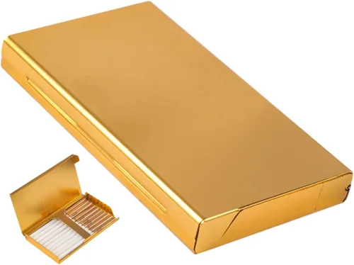 Caja de cigarrillos de metal, soporte para 20 cigarrillos de 3.701 in, cajas de cigarrillos vintage, caja de cigarrillos portátil, tamaño único, oro