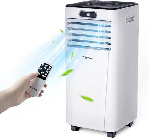 COSTWAY - Aire acondicionado portátil, enfriador de aire de 10000 BTU con secado, ventilador, modo de suspensión, 2 velocidades, función de Blanco