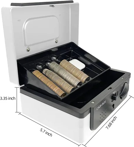 Miniatura 8 de Caja de efectivo con cerradura y bandeja, con sistema de seguimiento y doble bloqueo, caja de dinero para efectivo, cerradura segura con llave