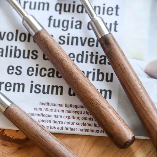 Miniatura 3 de Juego de cubiertos de madera para 6 cubiertos de acero inoxidable 18/10, mango de nogal, 24 piezas de cubiertos de madera, juego de utensilios