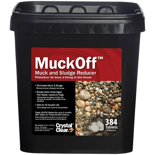 CrystalClear MuckOff, Tratamiento Natural de Lodo para Estanques, Aguas Tranquilas para Jardines, Eliminador de Lodo para Fuentes y Baños de Aves,