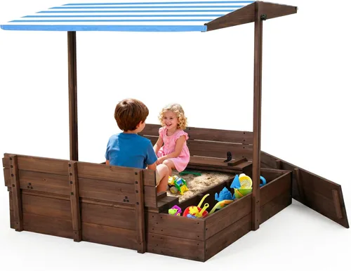 Caja de arena de madera para niños con identificación, caja de arena con caja de almacenamiento de juguetes, equipo de juego para niños, forro