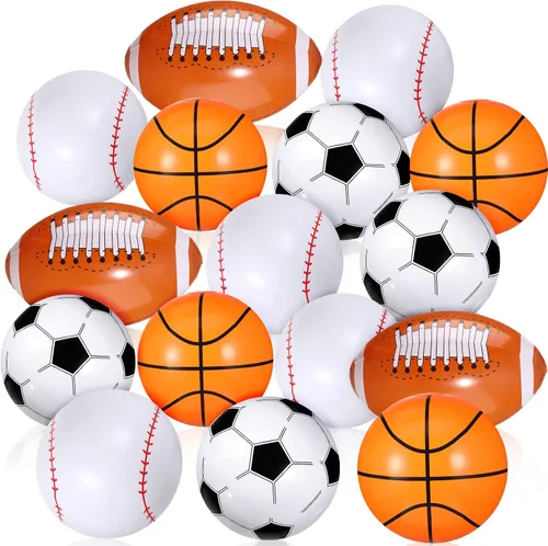 Miniatura 8 de Sosation 8 piezas de pelotas inflables deportivas de 16 pulgadas, pelota de playa inflable, 4 estilos de pelotas de decoración para fiestas