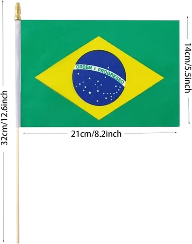 Miniatura 2 de Paquete de 12 banderas de Brasil en palos, pequeñas banderas de mano brasileñas para oficina, aula, vacaciones, decoración de fiestas