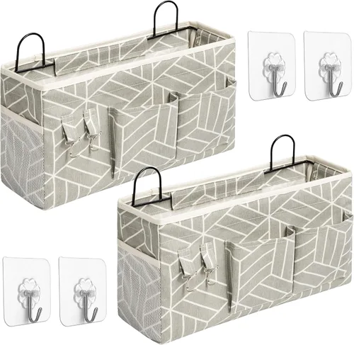 2 bolsas grandes para colgar en la pared, organizador de bolsillos de tela de lino para puerta, armario, impermeable, multifuncional, para sala de 2