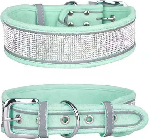 Miniatura 14 de Collar para perro con diamantes de imitación, deslumbrante y brillante ante suave, collar de perro grande reflectante con cristales para perros Negro