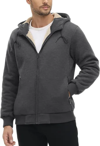 Miniatura 2 de CRYSULLY Chaqueta con forro de sherpa para hombre, con cremallera completa, sudadera con capucha para invierno