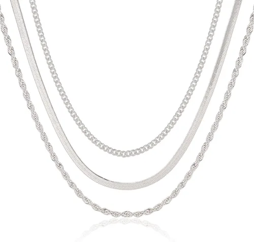 Miniatura 5 de MIDEEO Collar en capas de oro para mujer, chapado en oro de 14 quilates, cadena en capas, cuerda trenzada brillante, cadena de serpiente simple