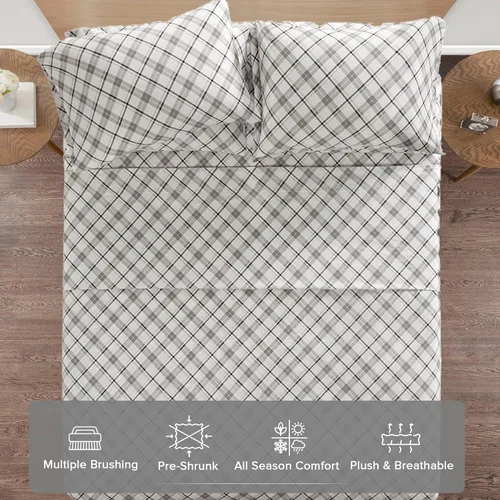 Miniatura 3 de Comfort Spaces - Juego de cama de franela de algodón cálido y transpirable con sábanas de bolsillo profundo y fundas de almohada, tamaño King, gris