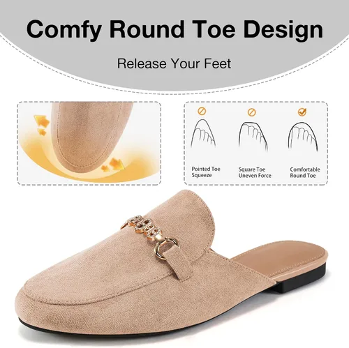Miniatura 4 de Zapatos planos con hebilla para mujer: zapatos clásicos de ante sin cordones, con puntera cerrada, sin espalda, mocasines 2025