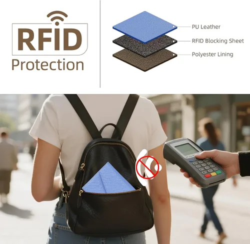 Miniatura 78 de Zoppen - Billetera de viaje con bloqueo RFID multiusos (Ver.4) Portatarjetas de pasaporte y vacunas, organizador de documentos de tres pliegues